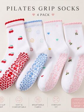 4-Pack Aesthetic Pilates Grip Socks